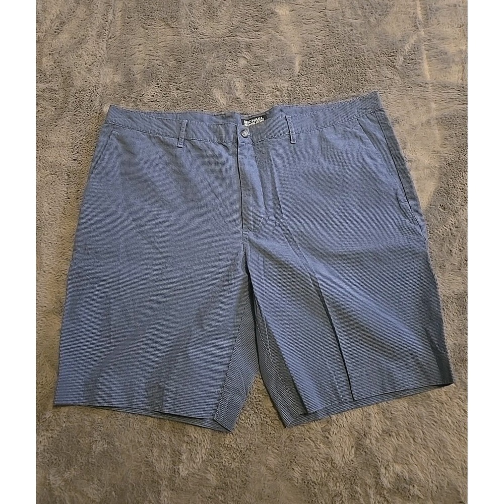 Title: Michael Kors Mens 38 Blue Plaid Flat Front Shorts Chino Tailored Casual